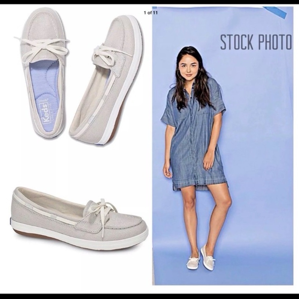 KEDS Womens Ortholite Memory Foam Glimmer Metallic Silver Slip-On Sz 6 W NEW BOX